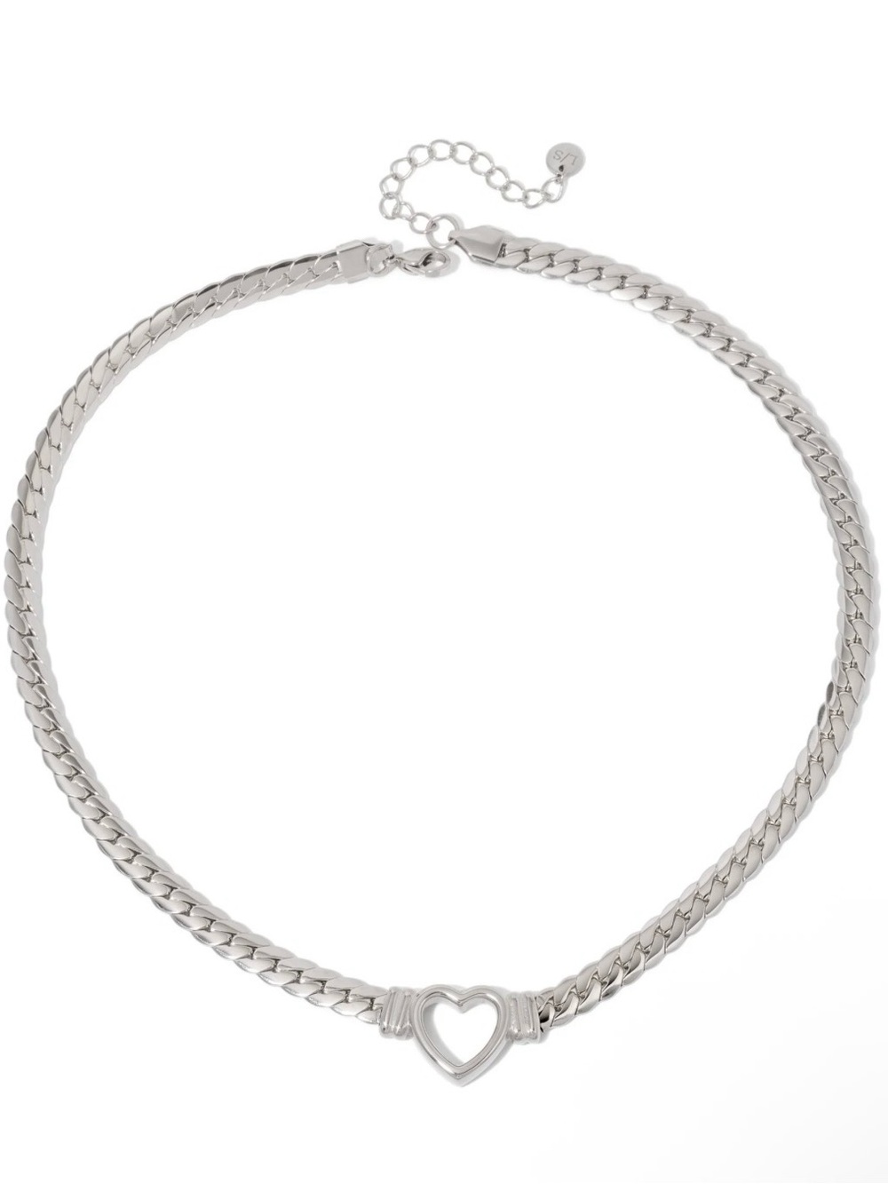 Polished Silver Heart Link Necklace - Women Jewelry